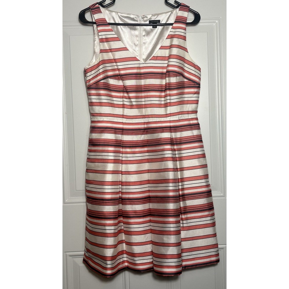 Ann Taylor Women's Sleeveless V-Neck Salmon & White Striped Dress Size 4
